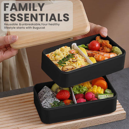 Bento Box 1400ML Japanisch Lunchbox Kinder Erwachsene Schwarz
