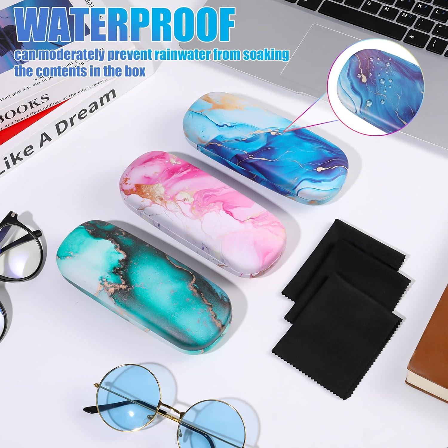 3er Set Brillenetui Hardcase Marmor Tragbar mit Putztuch