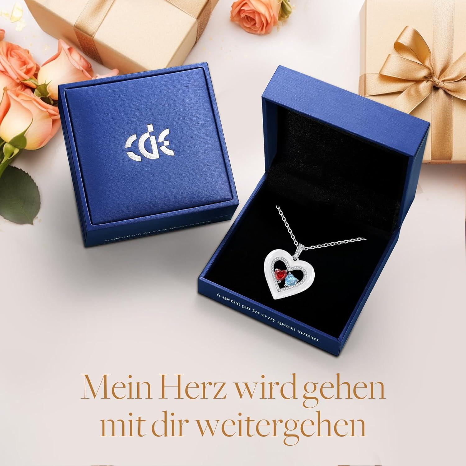 Shell Doppel Herz Halskette 925 Silber Geburtsstein Anhänger Valentinstag