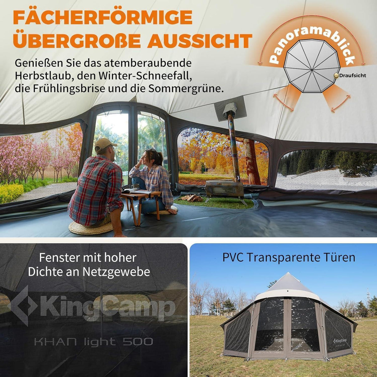 Glampingzelt für 6-12 Personen, Baumwolle, wasserdicht, mit Ofenöffnung