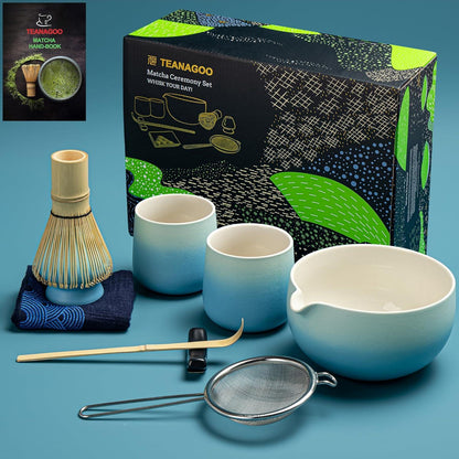 Matcha Whisk Set mit Keramikschale und Bambus Scoop, 9-teilig