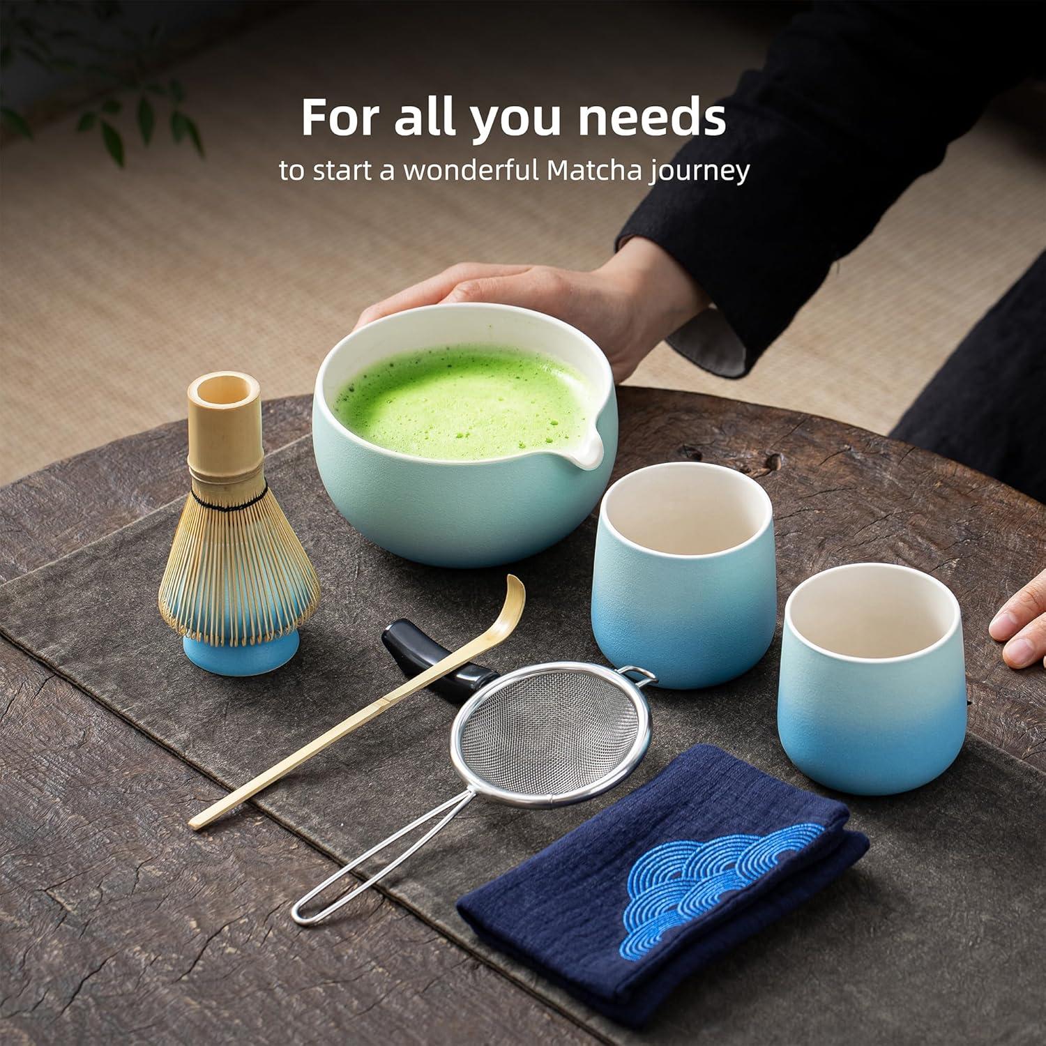 Matcha Schneebesen Set mit Keramikschale und 2 Tassen in