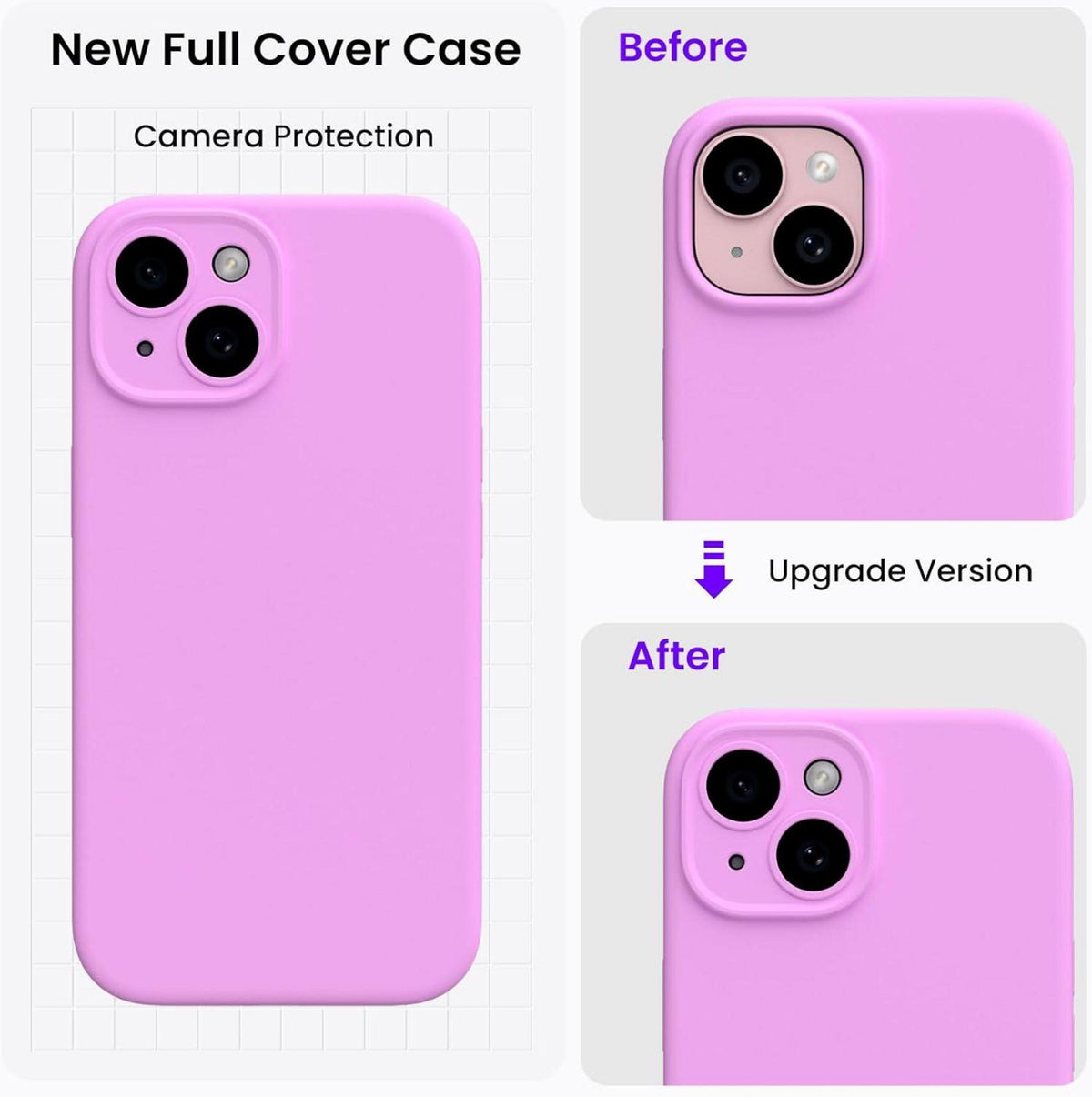 iPhone 15 Hülle mit Kameraschutz und Schutzfolien, flüssiges Silikon 6.1 Zoll Schutzhülle - Rosa