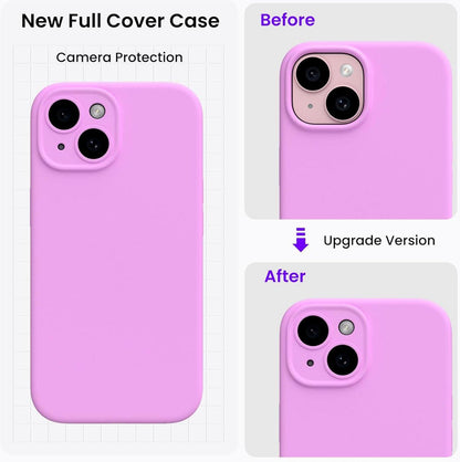 iPhone 15 Hülle mit Kameraschutz und Schutzfolien, flüssiges Silikon 6.1 Zoll Schutzhülle - Rosa