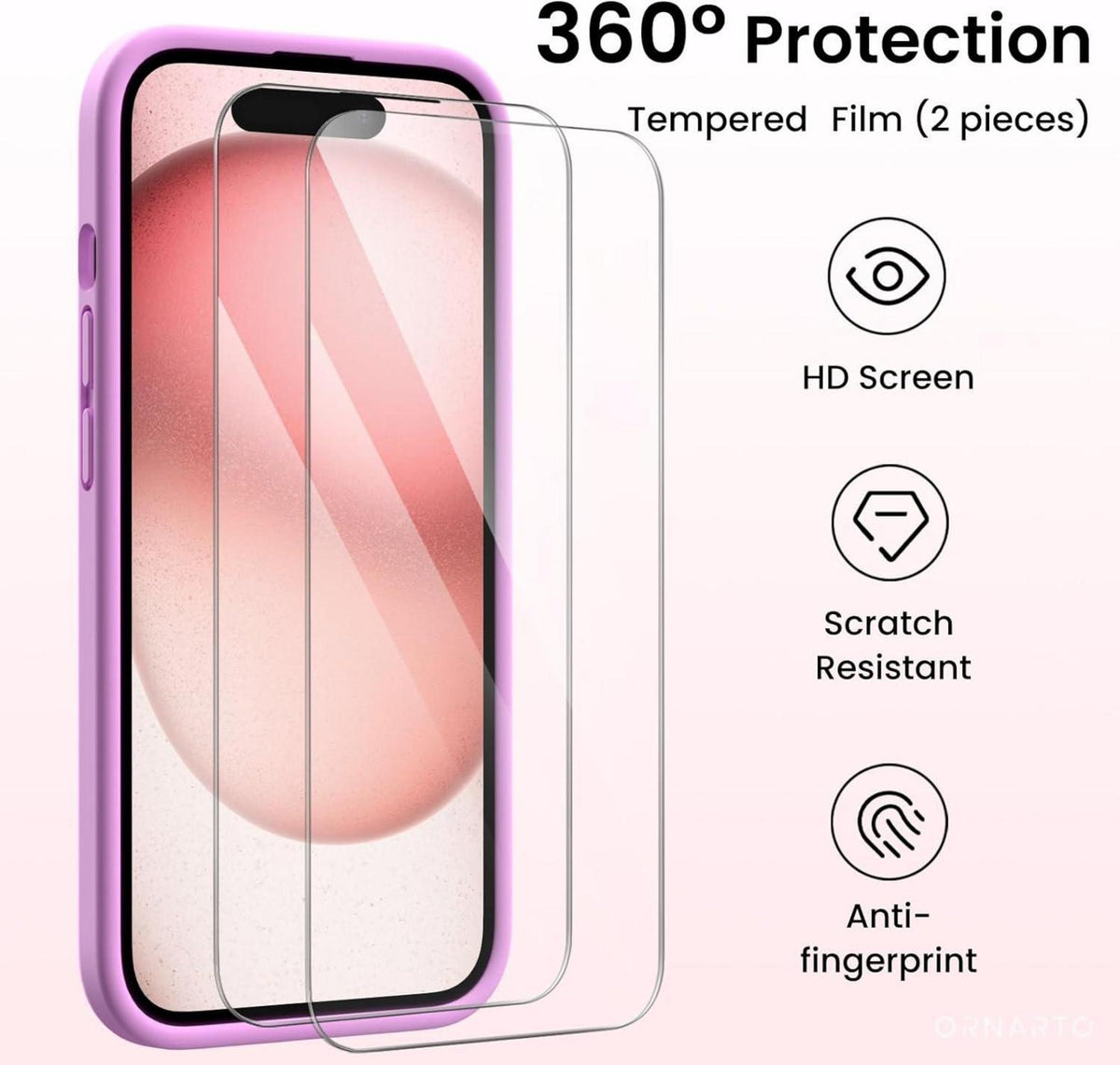 iPhone 15 Hülle 6.1 Zoll Kameraschutz 2 Schutzfolien Silikon Rose