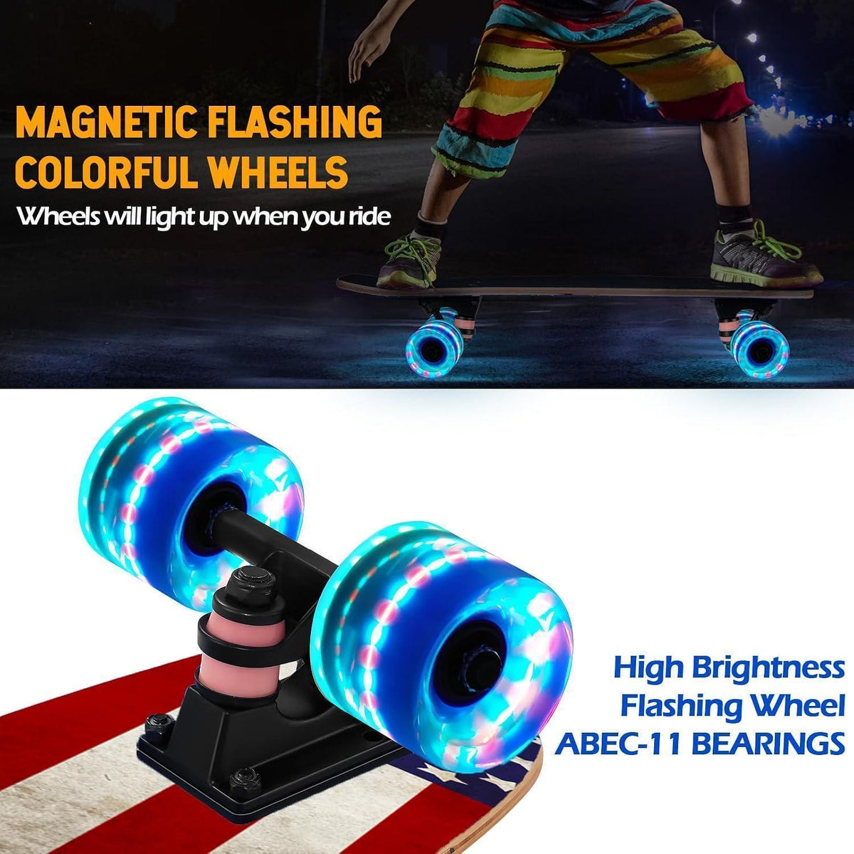 Blinkendes Skateboard für Anfänger – 9-lagig, 31 Zoll