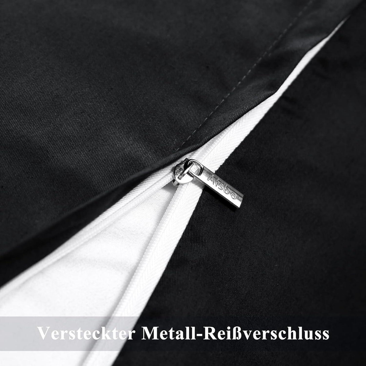 Kissenbezug 40x80 Schwarz Baumwolle Weich Reißverschluss 2er Set