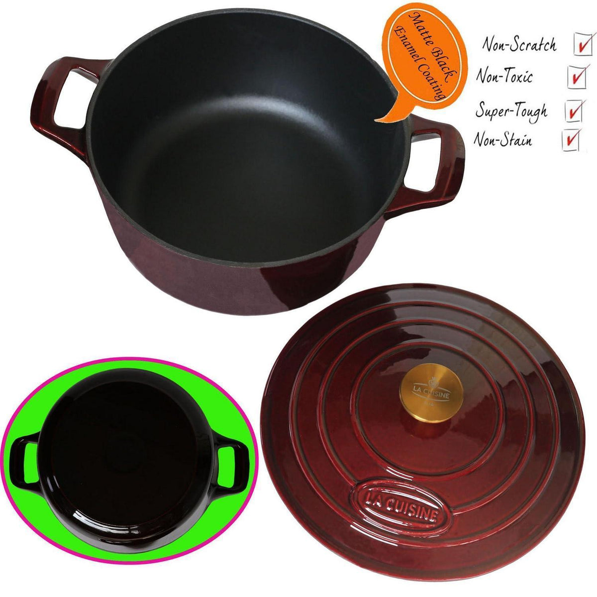 Gusseisen Kochtopf 20cm - Bräter/Cocotte für Ofen & Herd