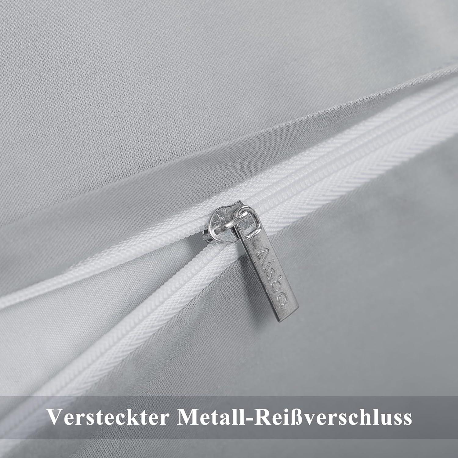 Kopfkissenbezug 40x80 Grau Baumwolle weich Reißverschluss 2er Set