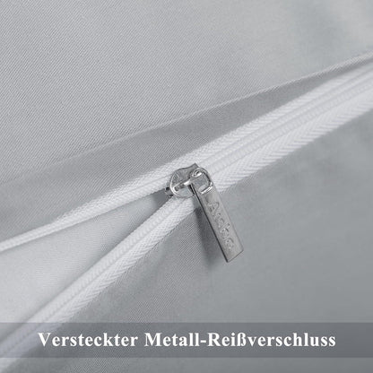 Kopfkissenbezug 40x80 Grau Baumwolle weich Reißverschluss 2er Set