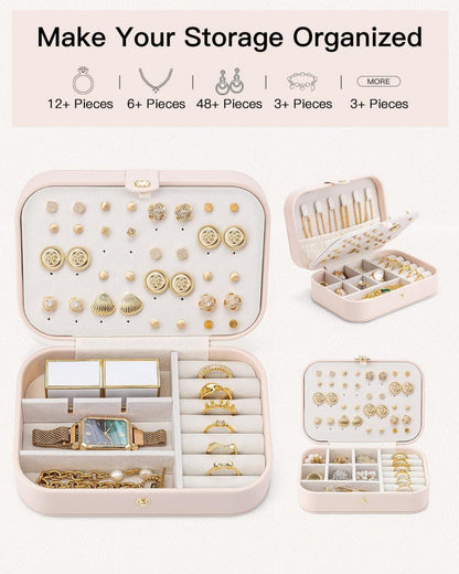 Vlando Schmuckkasten Organizer Reise Klein Ohrringe Beige Rosa