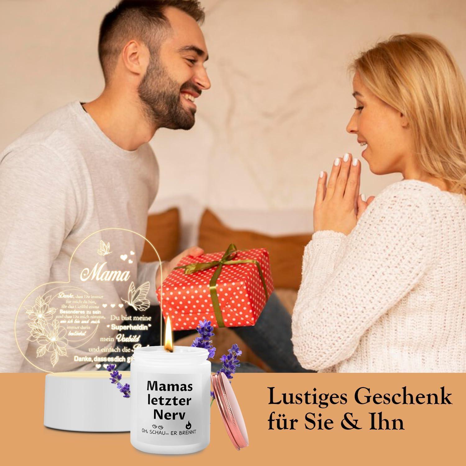 Mama Geburtstag Geschenk: Sojawachs Duftkerze Lavendel LED Nachtlicht