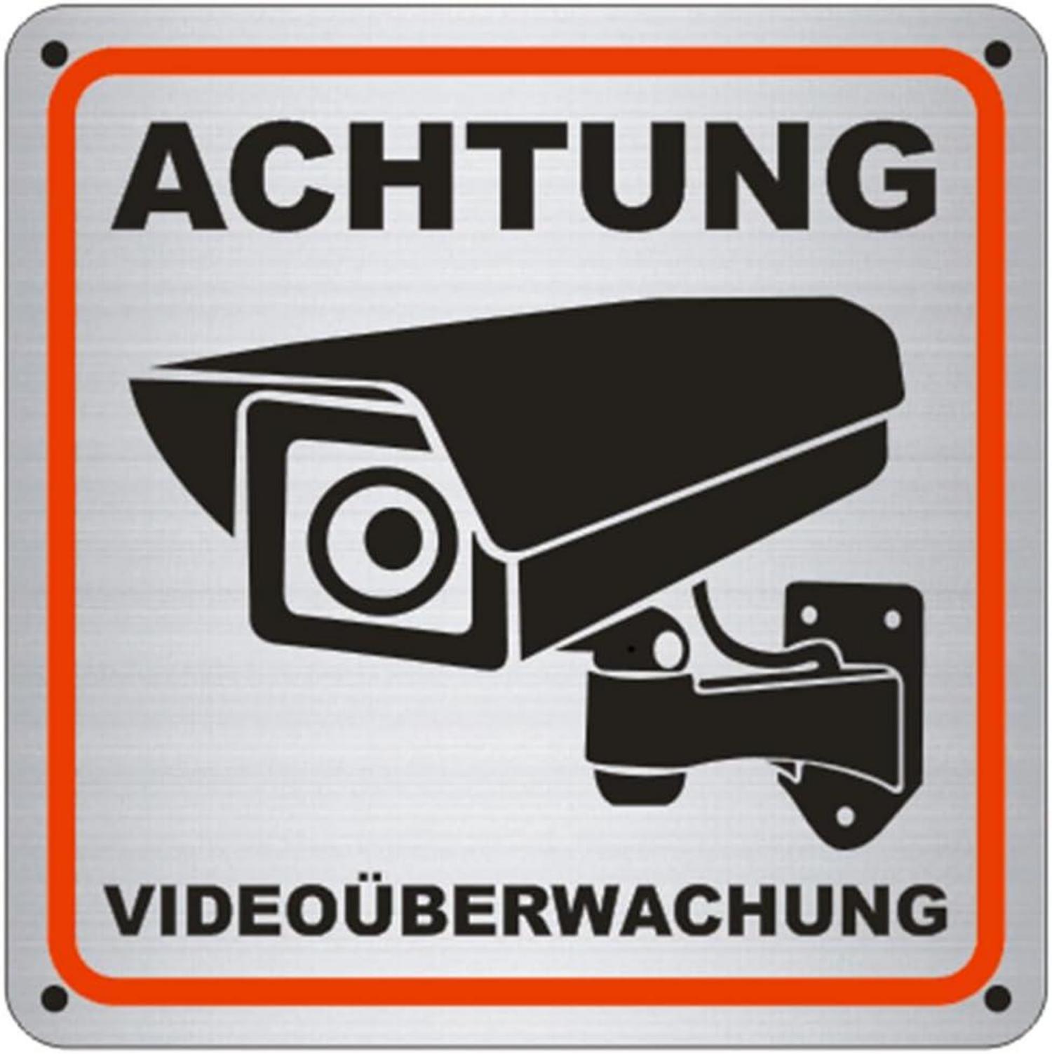 Achtung Videoüberwachung Aluminium Schild 15x15cm 4 Bohrlöcher