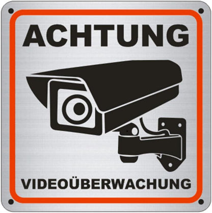 Achtung Videoüberwachung Aluminium Schild 15x15cm 4 Bohrlöcher