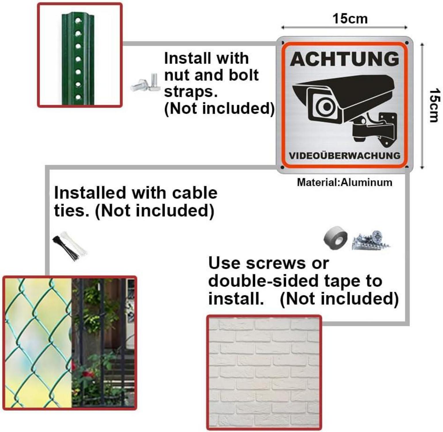 Achtung Videoüberwachung Schild Aluminium 15x15