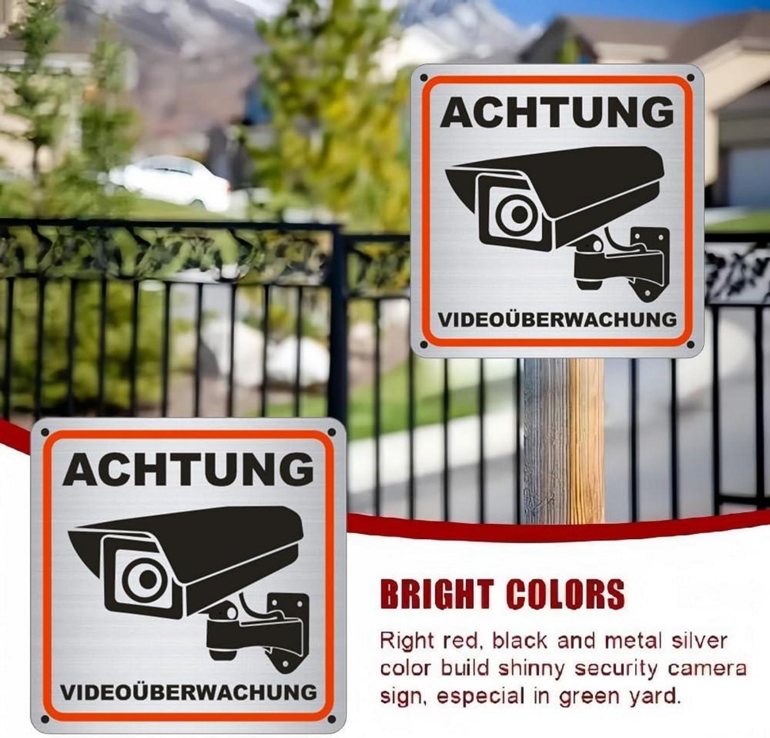 Achtung Videoüberwachung Aluminium Schild 15x15cm 4 Bohrlöcher