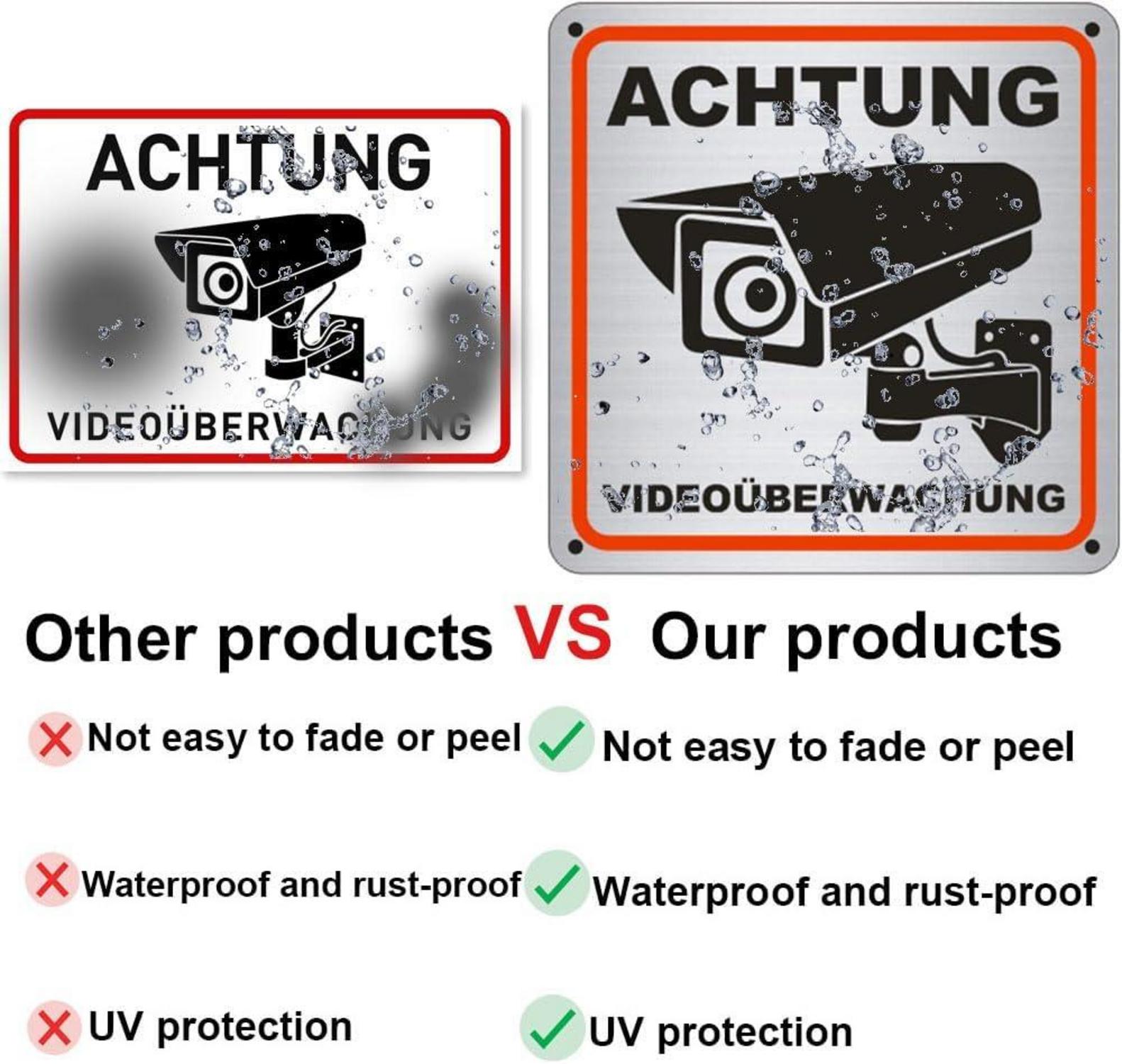 Achtung Videoüberwachung Schild Aluminium 15x15cm Kameraüberwachung Hinweisschild