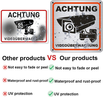 Achtung Videoüberwachung Schild Aluminium 15x15cm Kameraüberwachung Hinweisschild