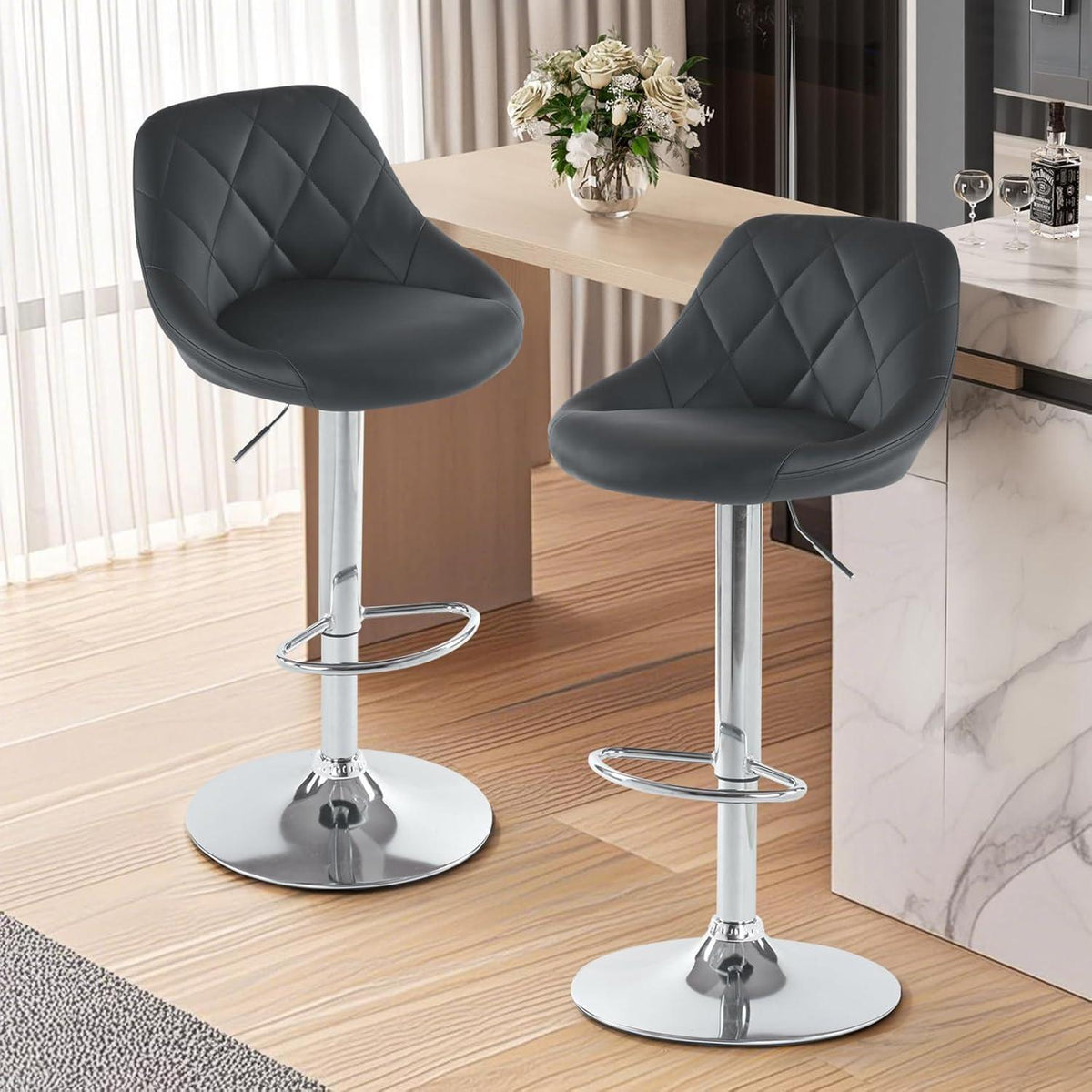 LEADZM Barhocker 2er Set, höhenverstellbar & drehbar, Schwarz