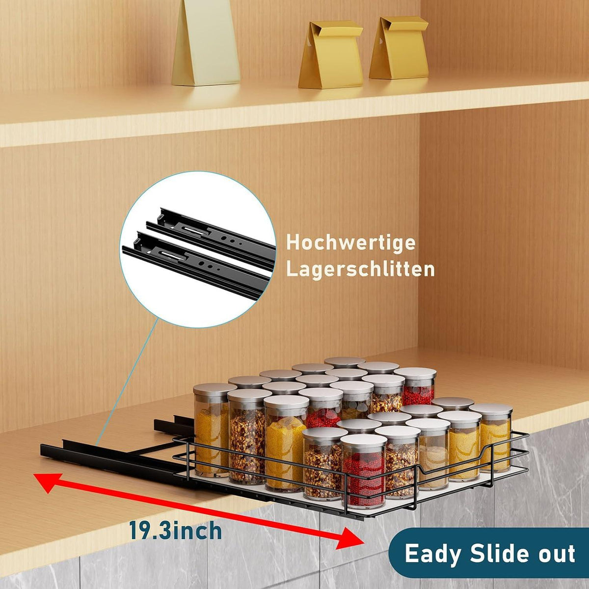 Ausziehbares Gewürzregal für Küche und Schrankorganisation