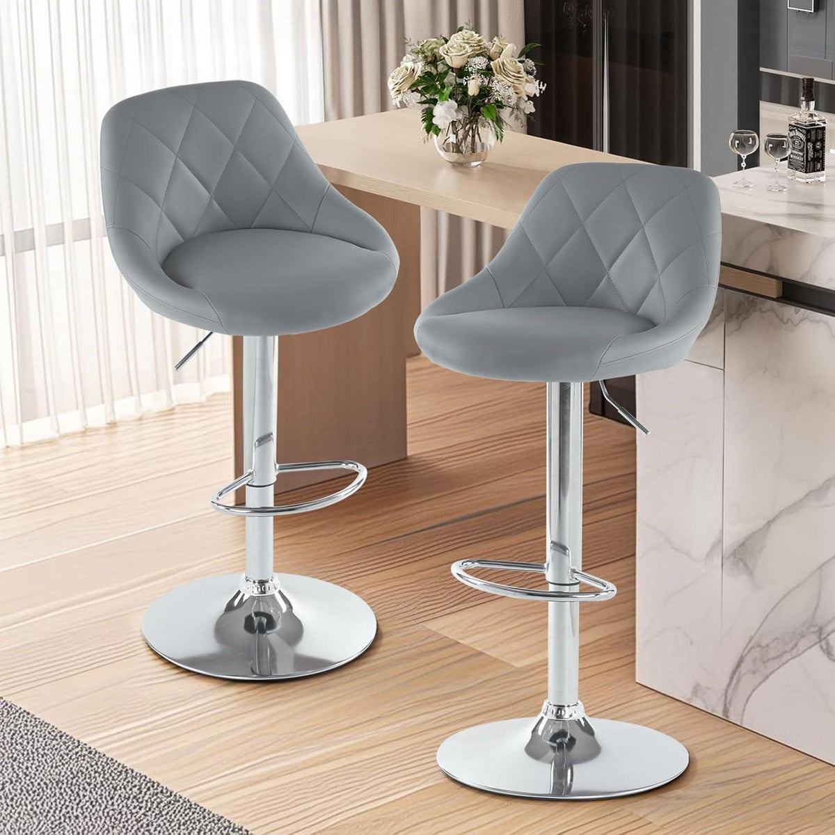 LEADZM Barhocker 2er Set, Höhenverstellbar & Drehbar, Grau