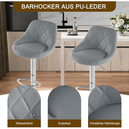 LEADZM Barhocker 2er Set, Höhenverstellbar & Drehbar, Grau