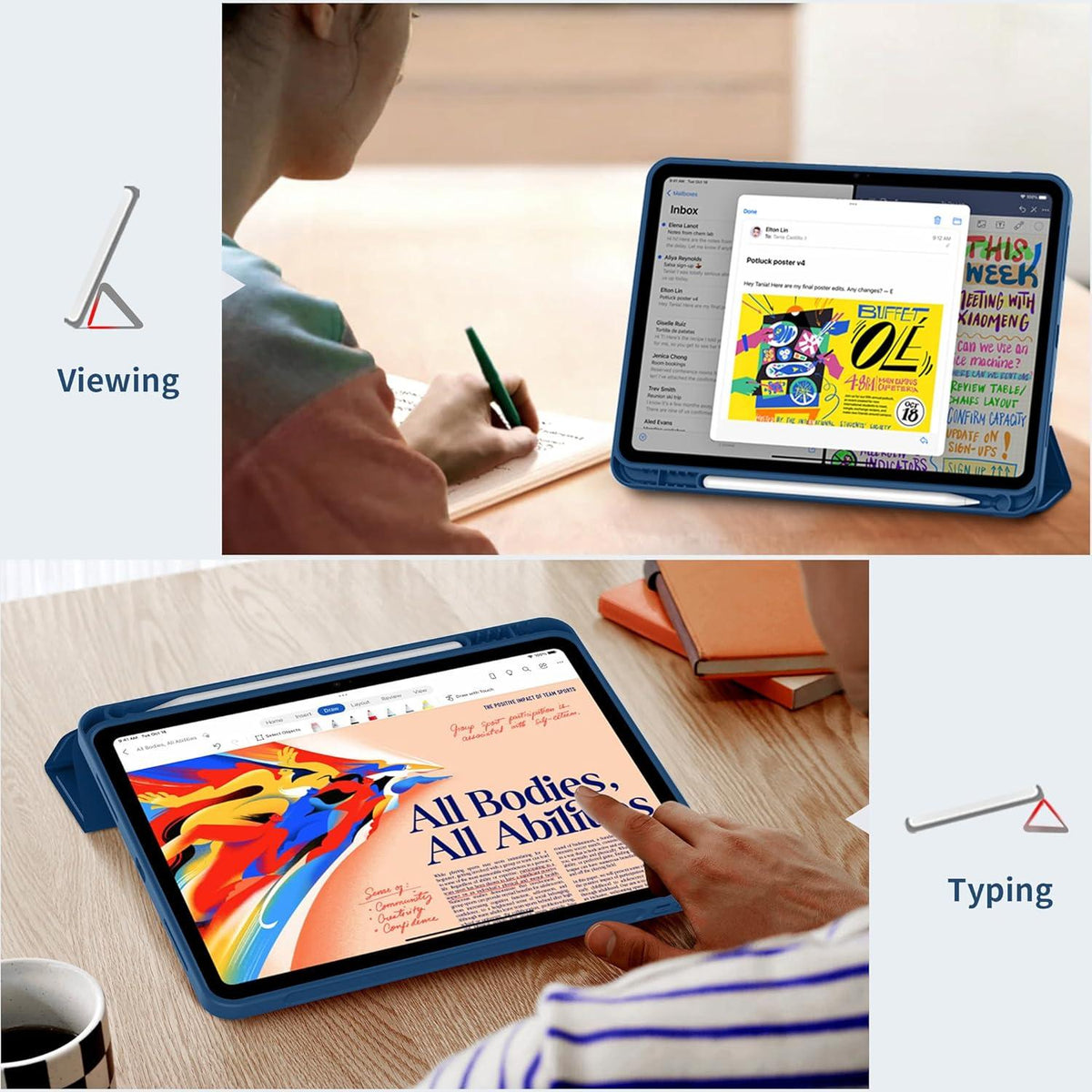 EasyAcc iPad Air M2 11 Zoll Hülle Stifthalter Trifold Ständer Blau