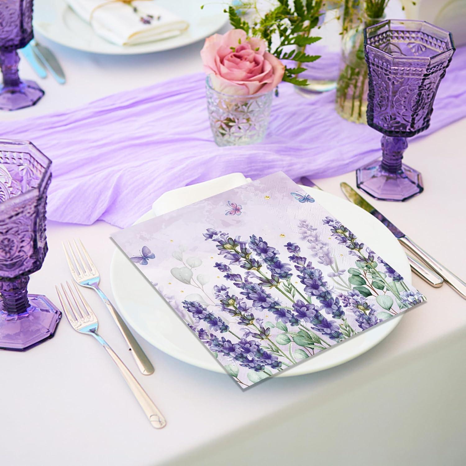 Frühlings Servietten Lavendel Eukalyptus Geburtstag Hochzeit - 40Stk 33x33cm