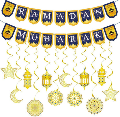 Ramadan Mubarak Dekoration Set Eid Banner Stern Mond Gold