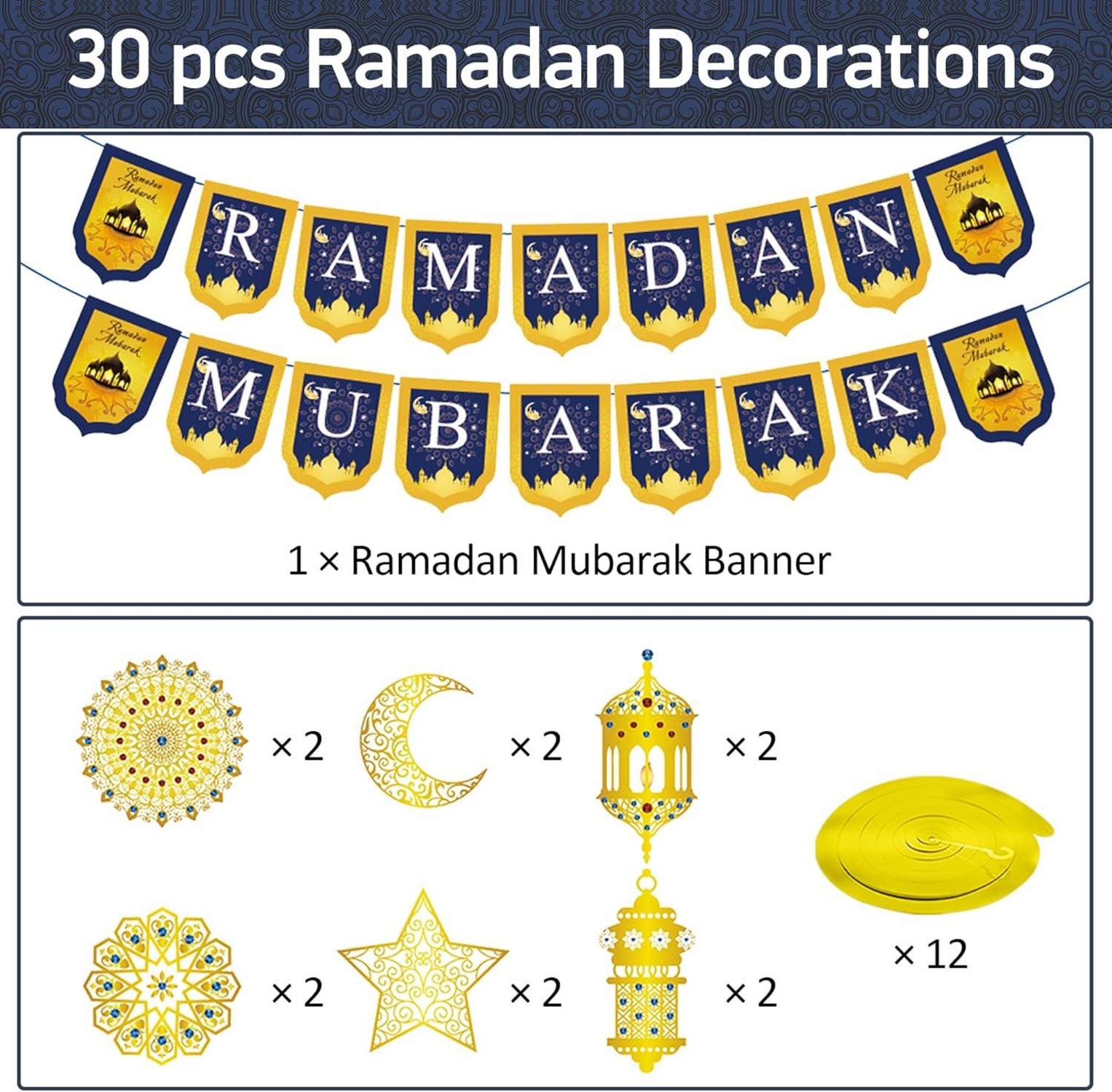 Ramadan Mubarak Dekoration Set Gold Mond Stern