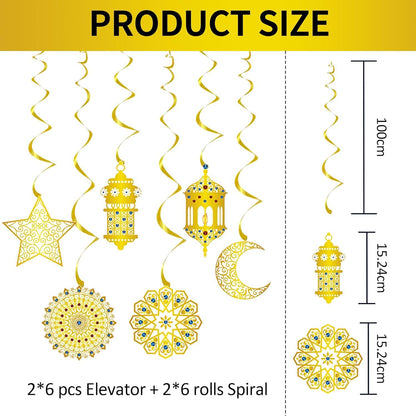 Ramadan Mubarak Dekoration Set für Zuhause – Mond, Stern & Lichter Spiralornamente
