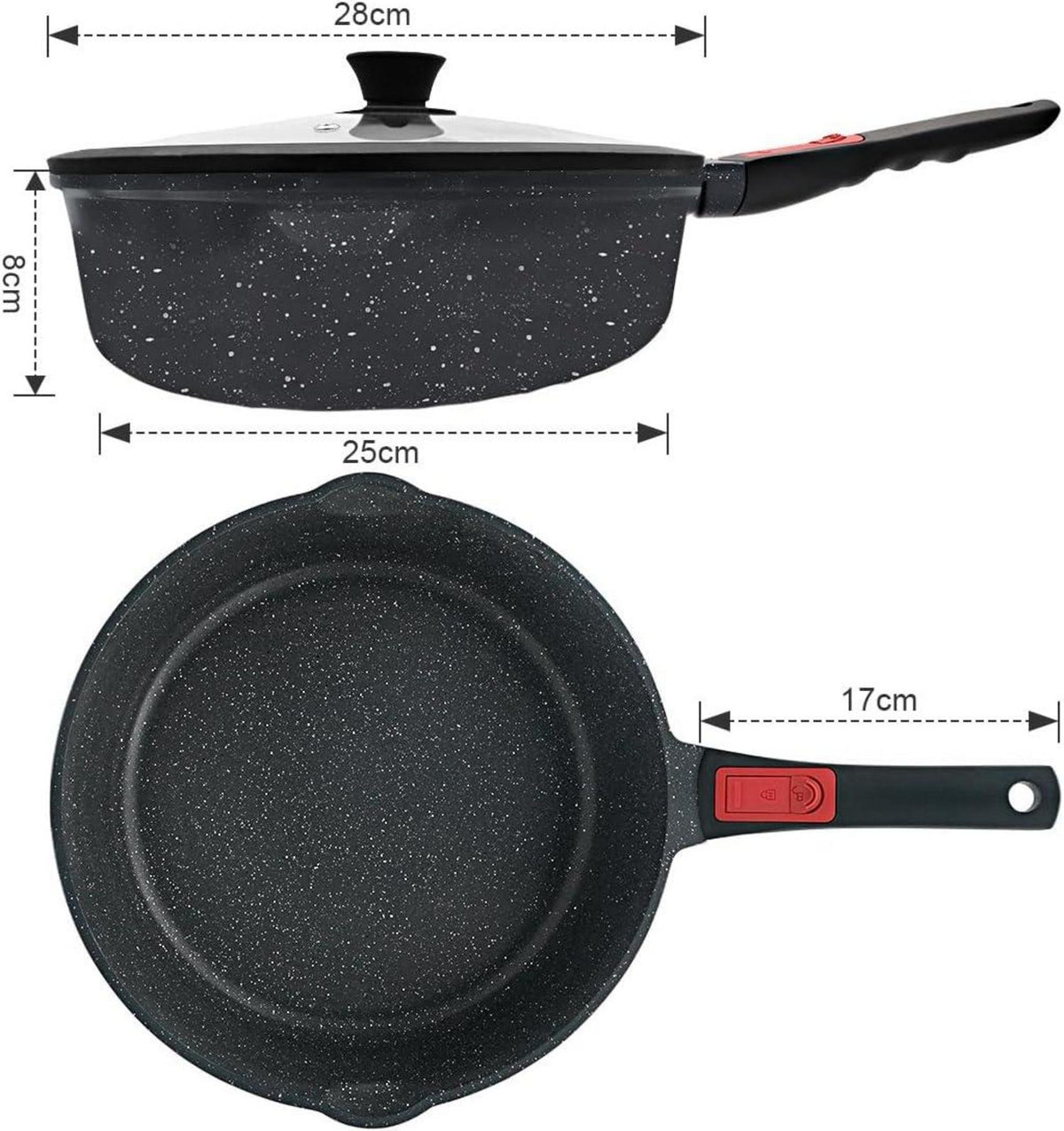 Antihaft Pfanne mit Deckel 28cm, 4.3L Wokpfanne, Abnehmbarer