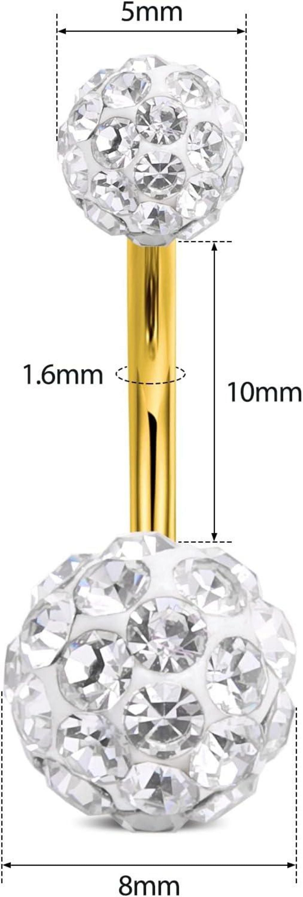 Bauchnabelpiercing Set mit CZ Kristallen Gold Silber 14G 3er Set