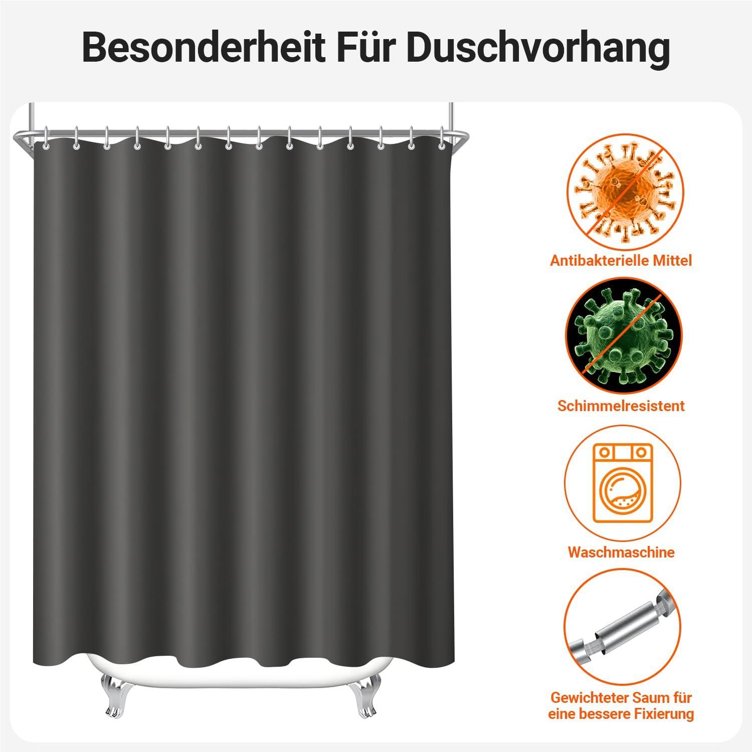 Duschvorhang Dunkelgrau 180x200cm Wasserdicht Antischimmel Widerstandsfähiges