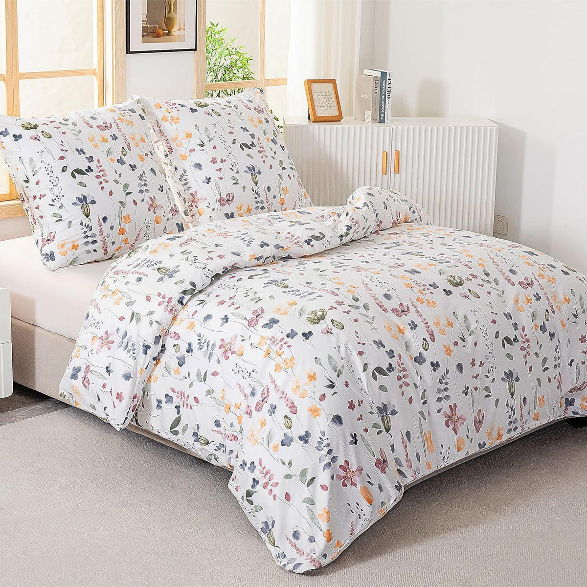 Bettwäsche-Set 135x200 Baumwolle Blumenmuster 4-teilig