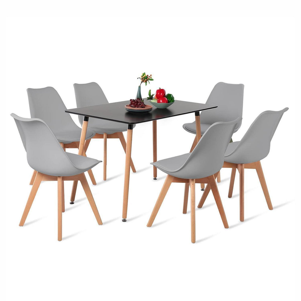 Rechteckiges Esszimmer-Set mit Tisch und 6 grauen Stühlen