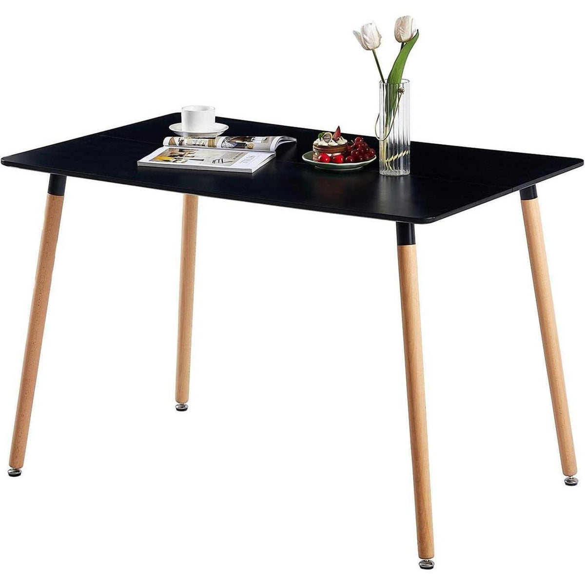 Rechteckiges Esszimmer-Set mit 6 Stühlen – Schwarzer Holztisch
