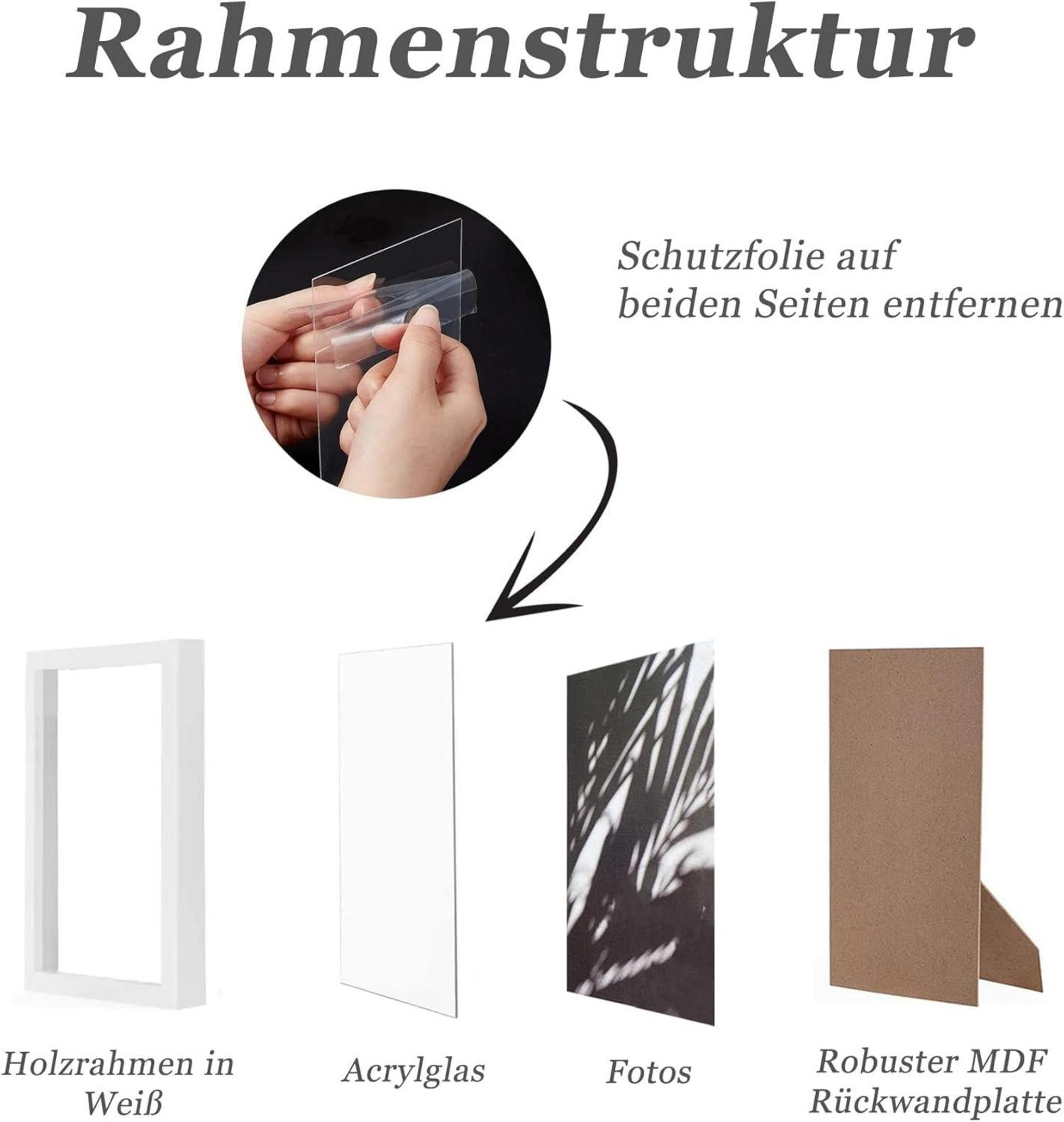 Bilderrahmen 15x15cm Weiß Holz Fotorahmen Quadratisch 3er Set