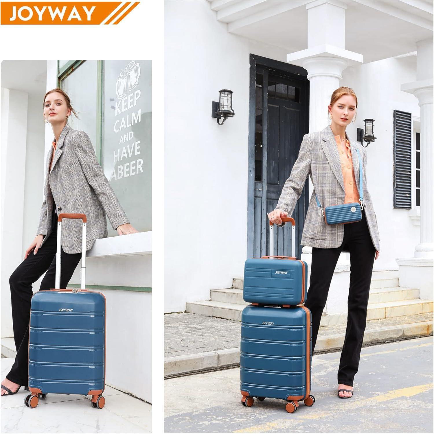 Joyway Kofferset 3tlg Hartschale TSA-Schloss 4 Rollen Handgepäck Blau/Braun