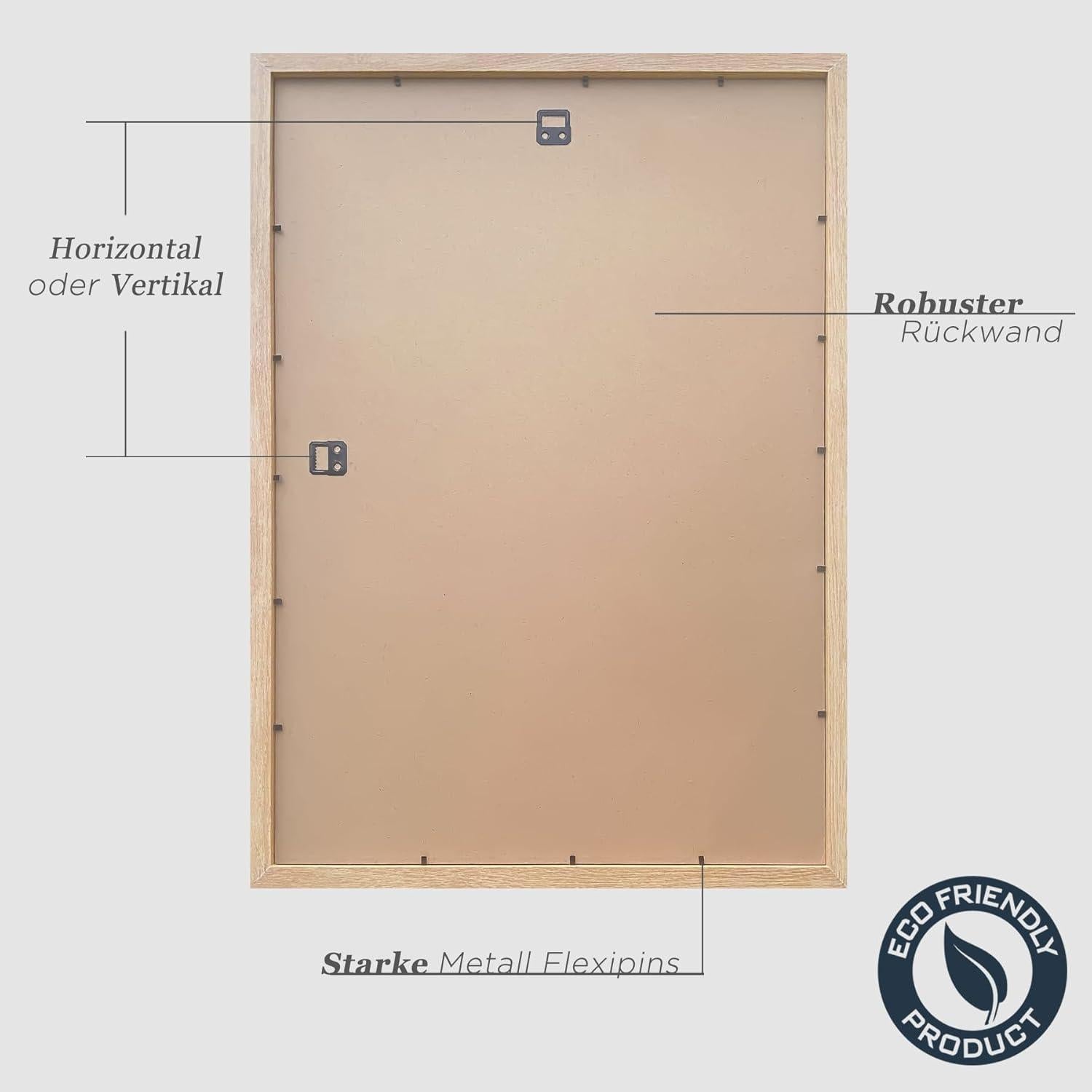 Bilderrahmen A2 Holz Fotorahmen MDF Rahmen Eiche Natur 3er Set