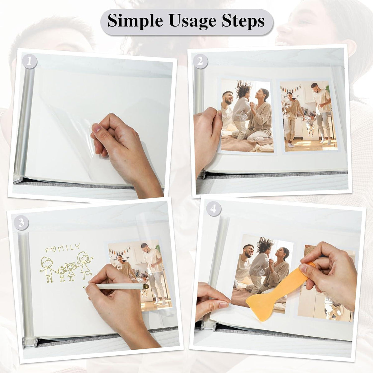 Selbstklebendes Fotoalbum 10x15 Leinen 40 weiße Seiten Beige