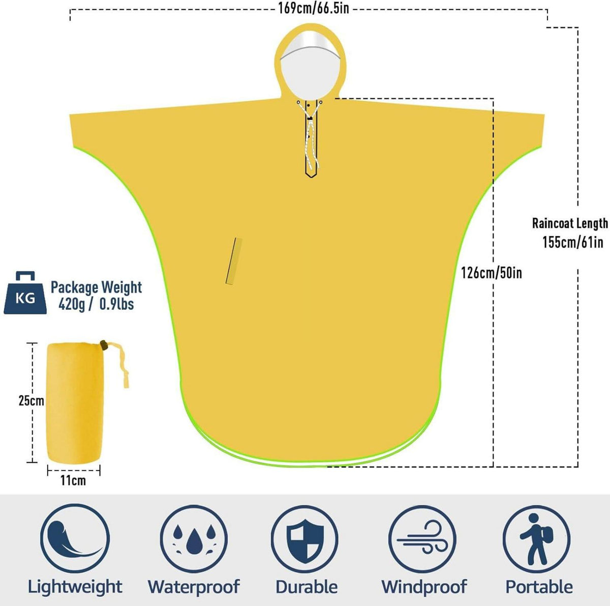 Wasserdichter Regenponcho Regenjacke mit Kapuze für Damen und Herren Outdoor
