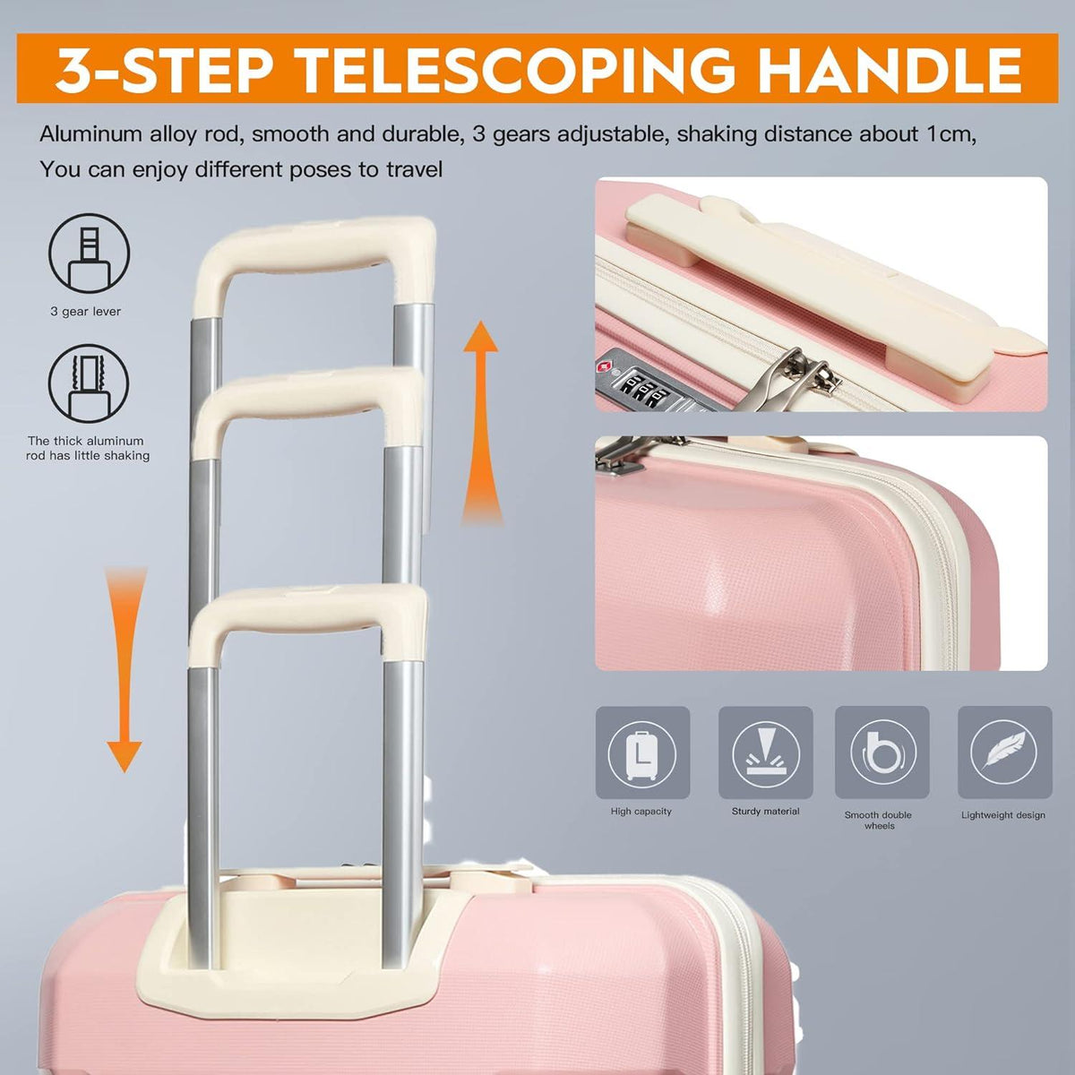 Kofferset 3-teilig Hartschale 4 Rollen TSA-Schloss Handgepäck-Set 3tlg