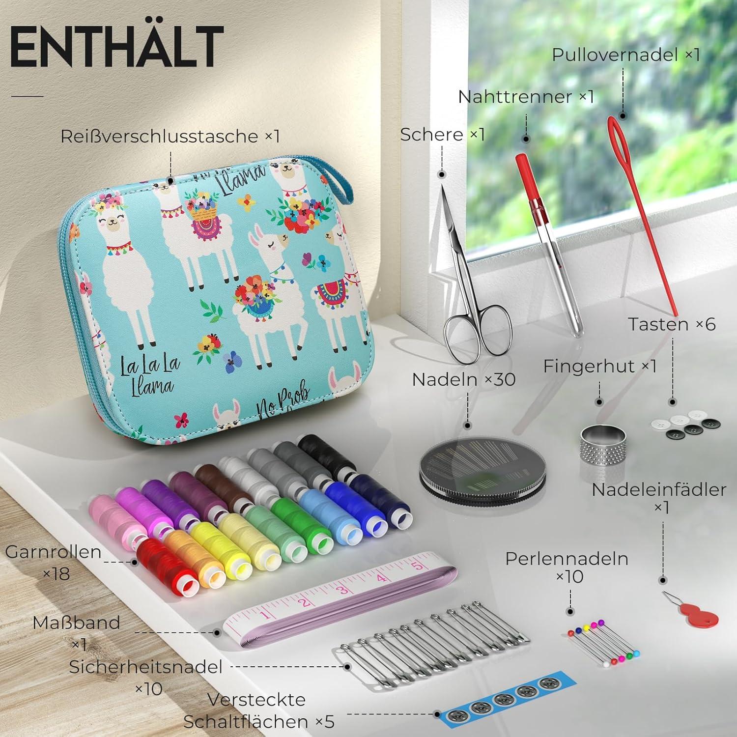 Nähset Mini Nähzubehör für Zuhause Reise Camping Notfall Anfänger Kinder Reisende Nähnadeln Schere Faden Fingerhut Maßband Alpaka M