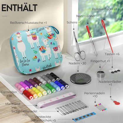 Nähset Mini Nähzubehör für Zuhause Reise Camping Notfall Anfänger Kinder Reisende Nähnadeln Schere Faden Fingerhut Maßband Alpaka M