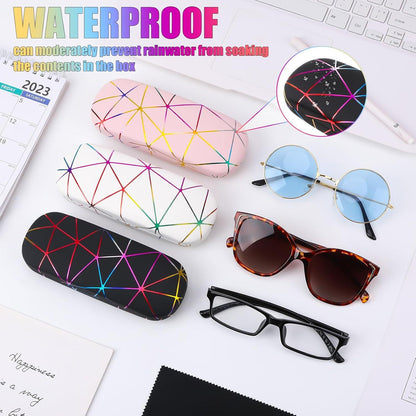 3er Set Brillenetui Hardcase Marmor PU-Leder Groß Tragbar mit Brillenputztuch
