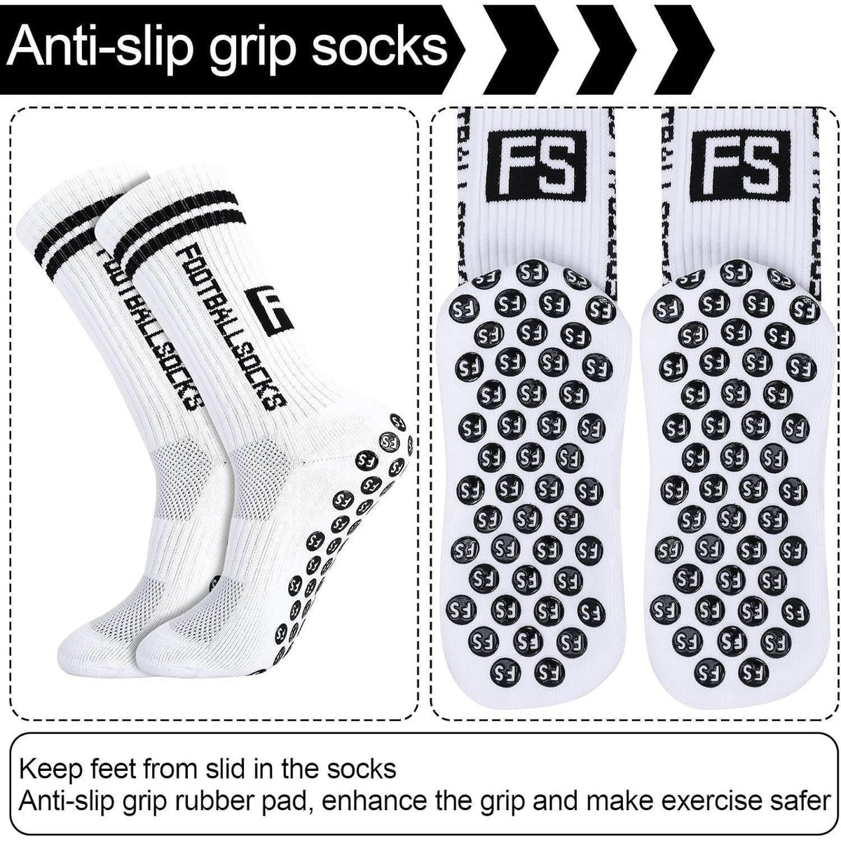 Kinder Fußballsocken 3 Paar Anti-Rutsch Grip Größe 35-39 Weiß