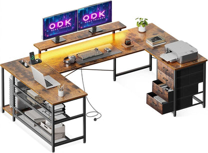 Eckschreibtisch mit 4 Schubladen Stauraum Reversible USB LED Home