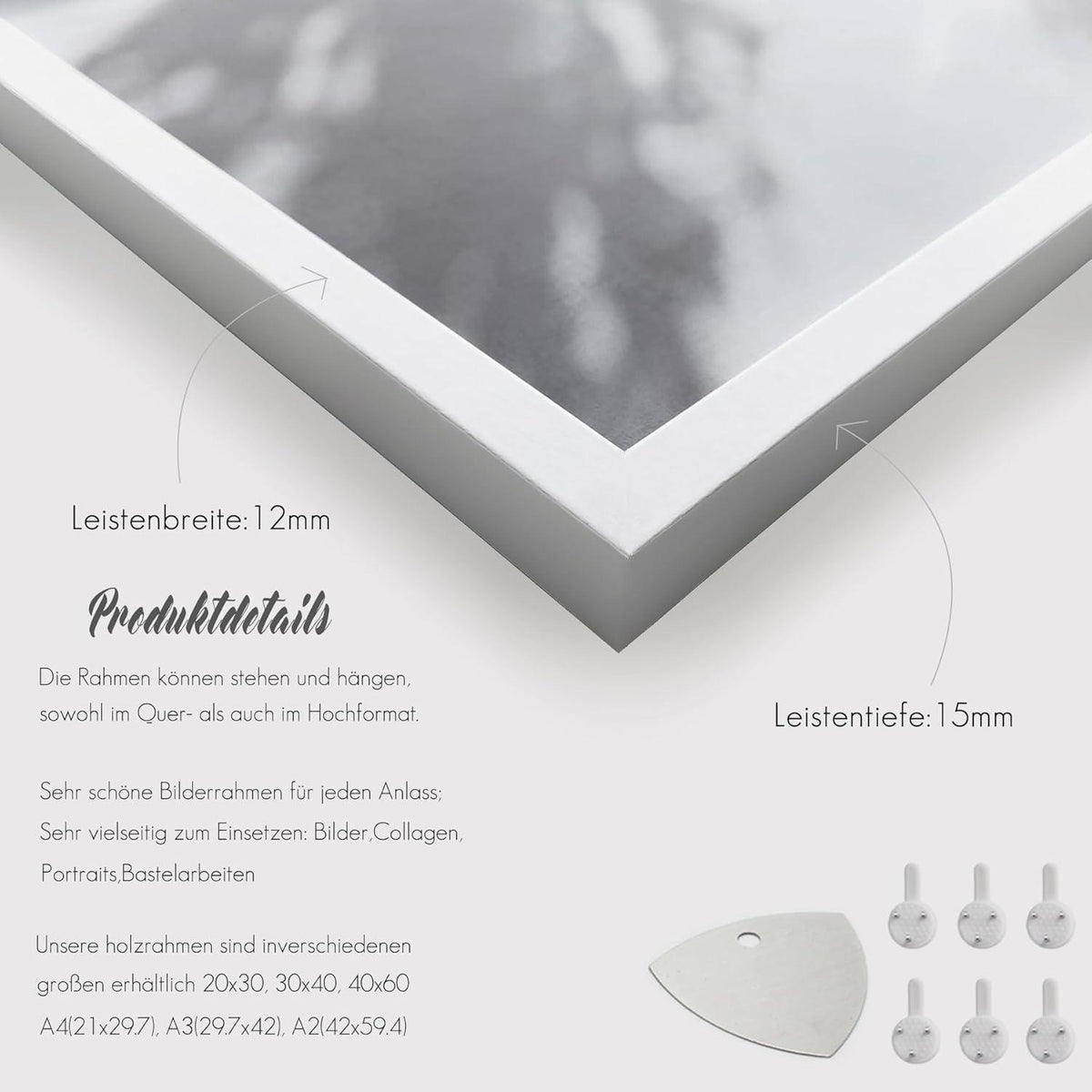 Fotorahmen Holz Weiß | Bilderrahmen A3 3er Set 30x42cm | Urkundenrahmen