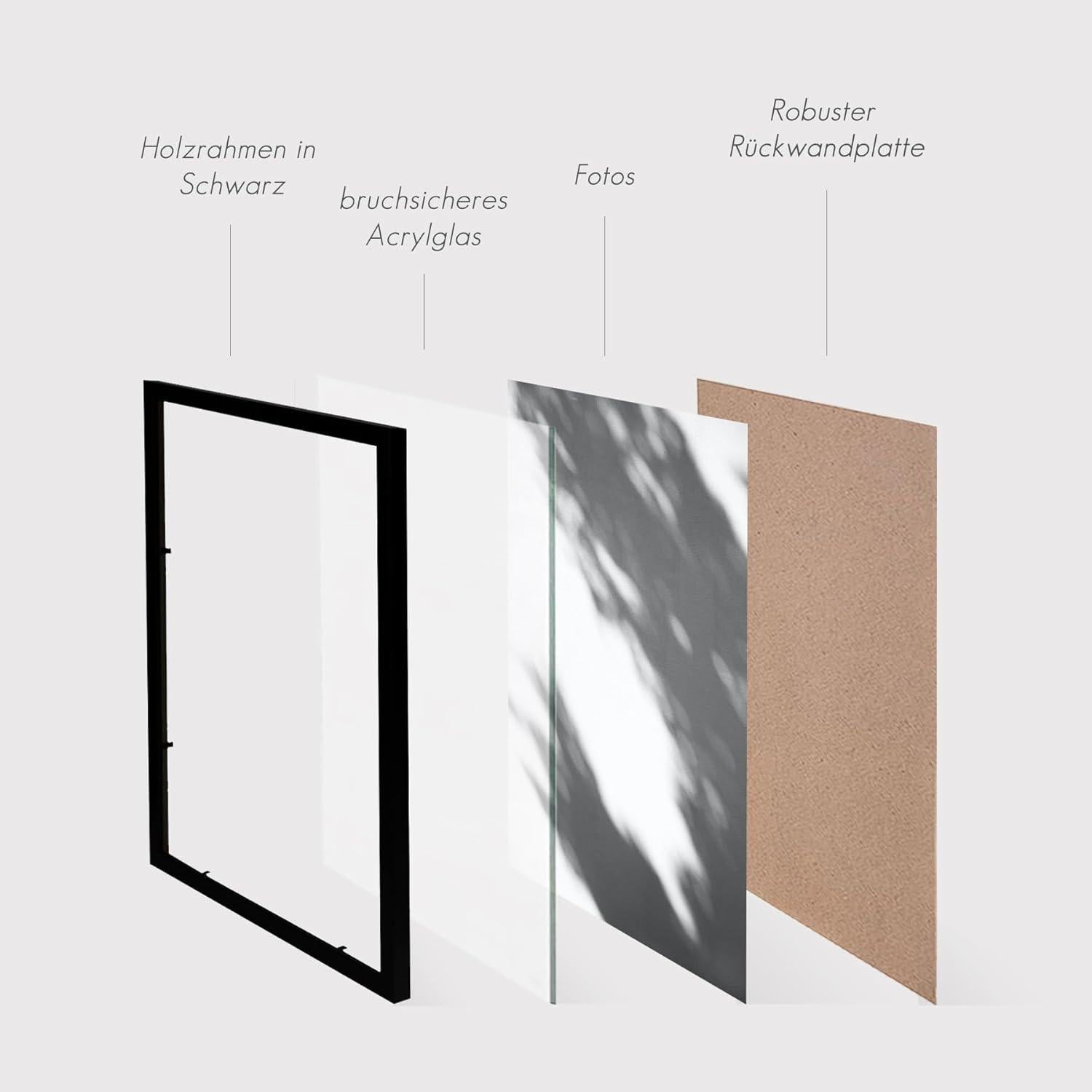 Bilderrahmen A4 Schwarz Holz 3er Set Fotorahmen 21x30cm DIN A4